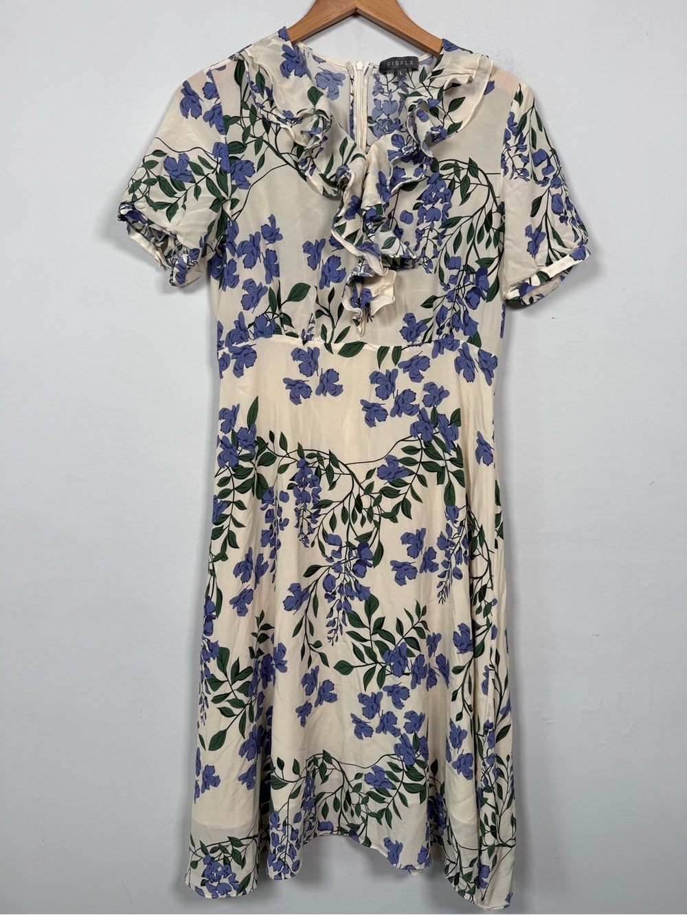 Fibflx French Chic Silk Floral Maxi Dress Purple Ruffle Romantic V-Neck Size L — image 4 of 8